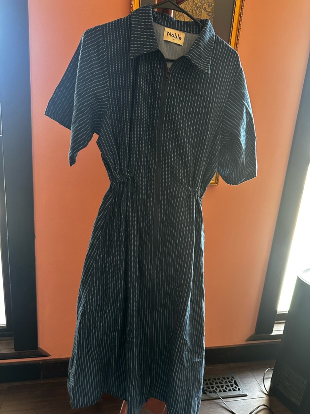 Noble Women’s Navy Pinstripe Utility Zip-Front Dress - Picture 2 of 7